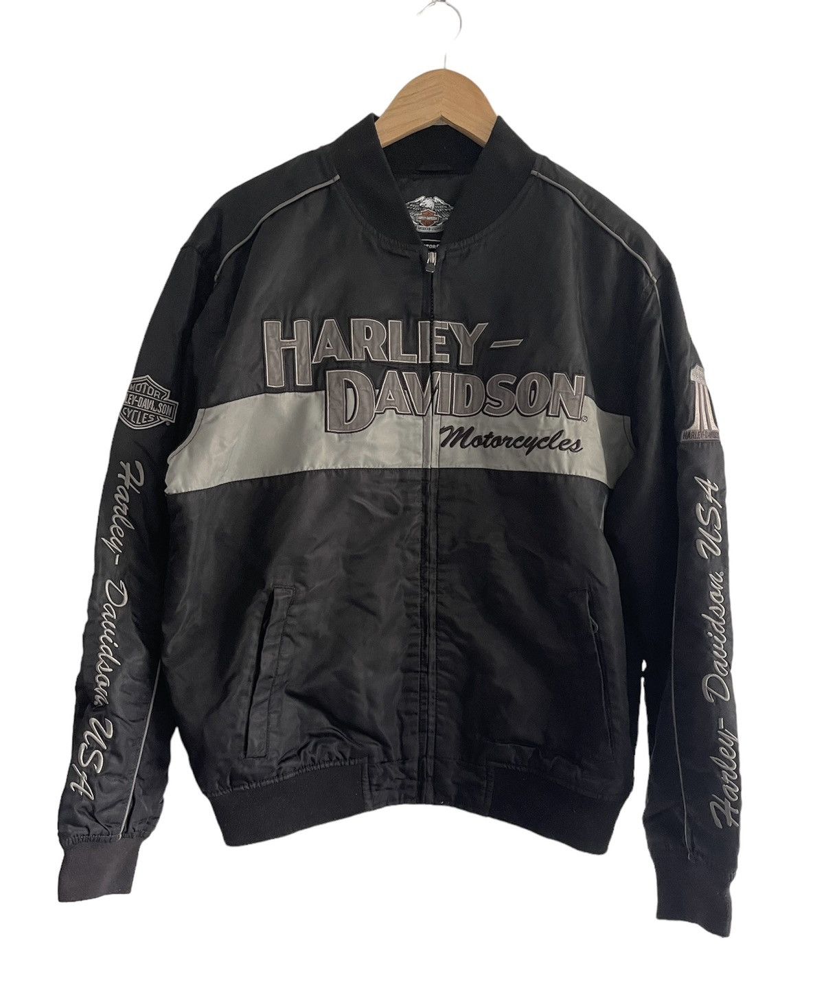 HARLEY DAVIDSON Black Nylon Embroidered Riding Motorcycle