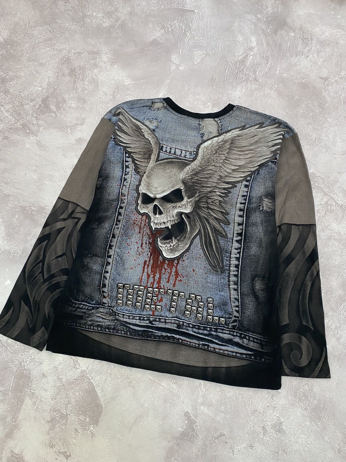 Japanese Brand Vintage Punk Rock Skull 3D Tatoo All Over Print Longsleeve Size US L / EU 52-54 / 3 - 7 Thumbnail