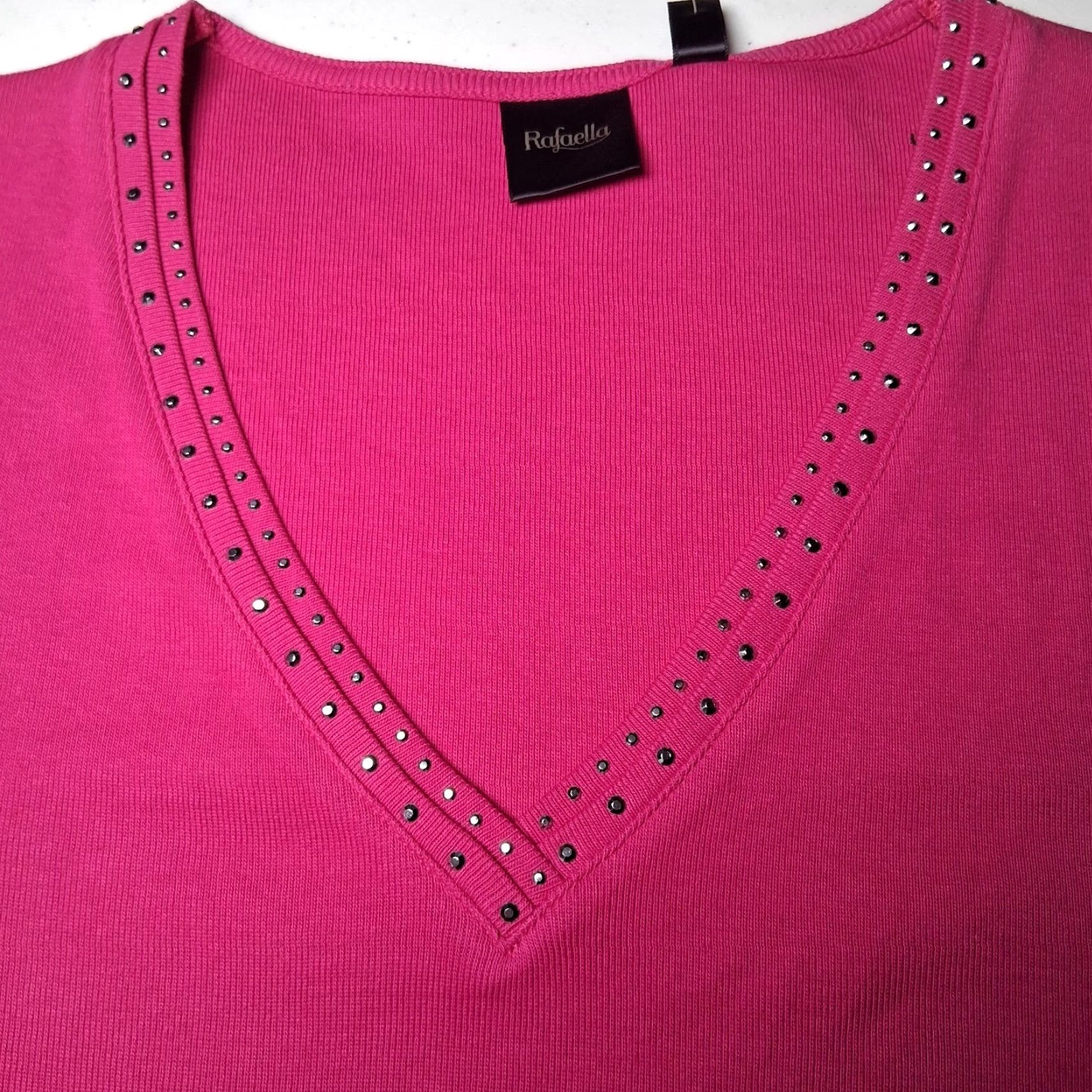 Vintage Rafaella Shirt Women M V-Neck Pink Knit Cotton Long Sleeve Studded NEW Size M / US 6-8 / IT 42-44 - 6 Thumbnail