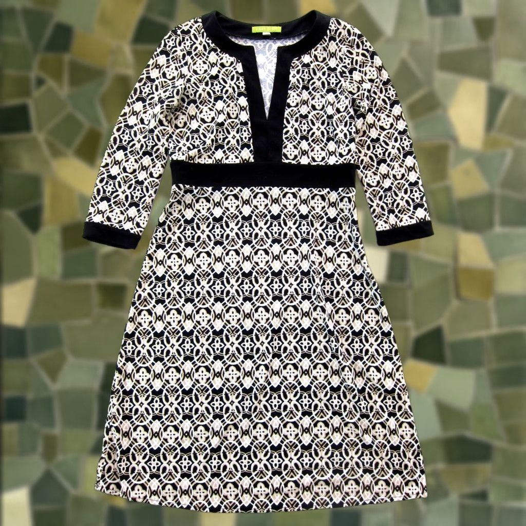 Vintage Sigrid Olsen Dress Geometric 3/4 Sleeve V-Neck Sheath Sigs Brand Black Brown White Woman Adult S Midi Floral Bohemian Clothing Women's Size S / US 4 / IT 40 - 1 Thumbnail
