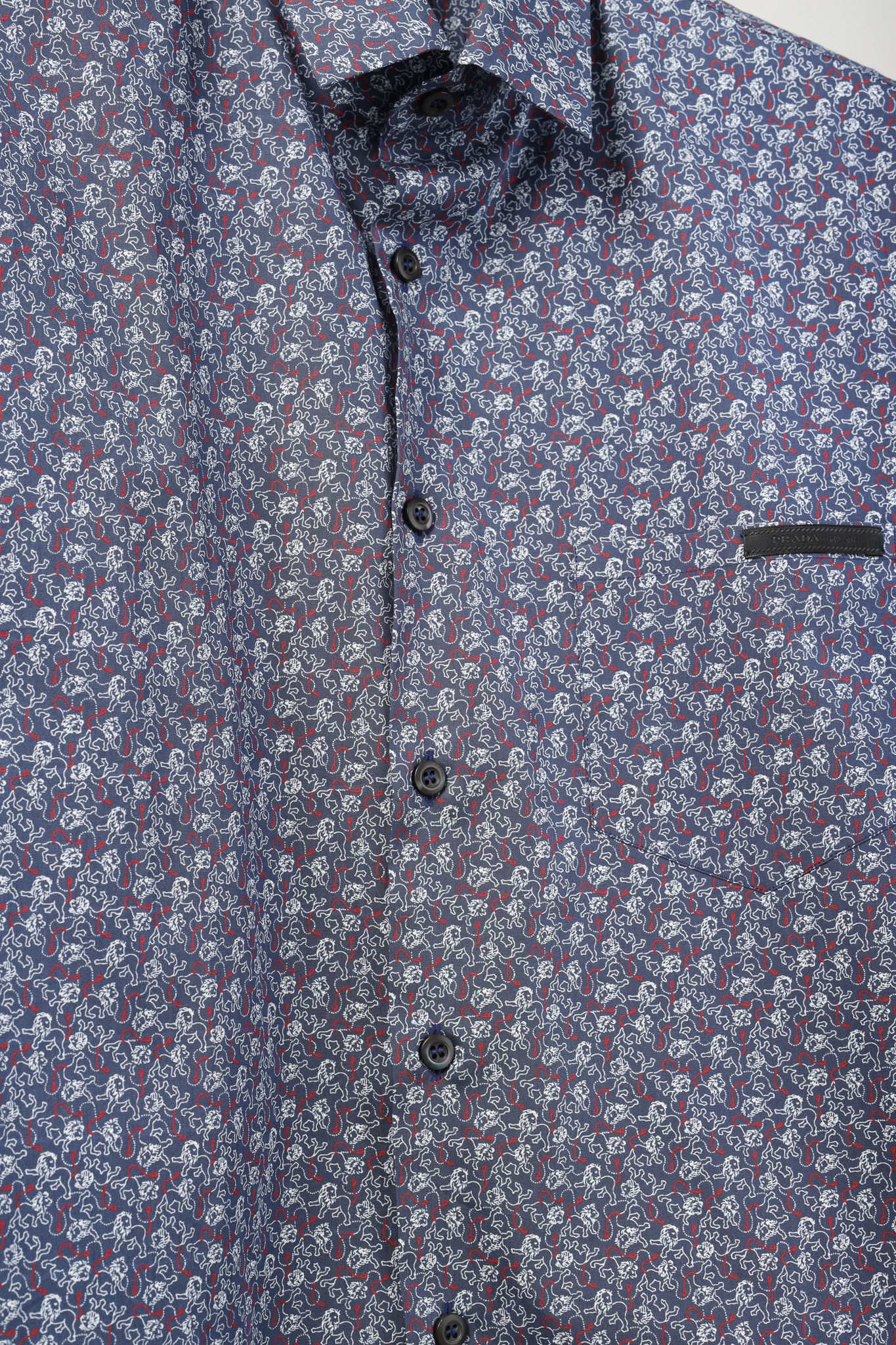 Prada Prada Navy Lion-Print Cotton Short-Sleeve Button-Up Shirt Size US L / EU 52-54 / 3 - 7 Thumbnail