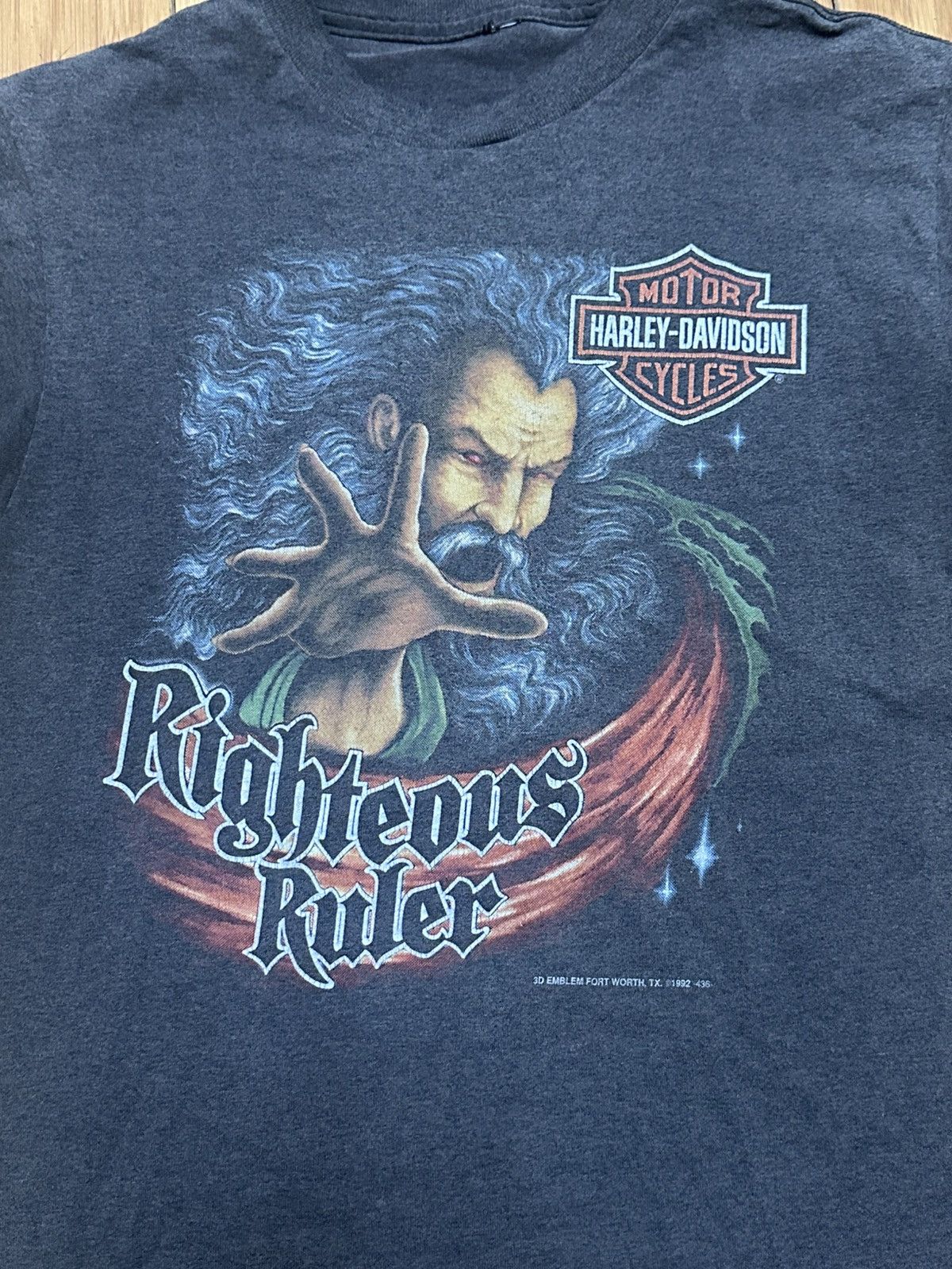 Harley Davidson × Vintage Vintage 3D Emblem Harley Davison Righteous Ruler T-Shirt VTG Size US M / EU 48-50 / 2 - 3 Thumbnail