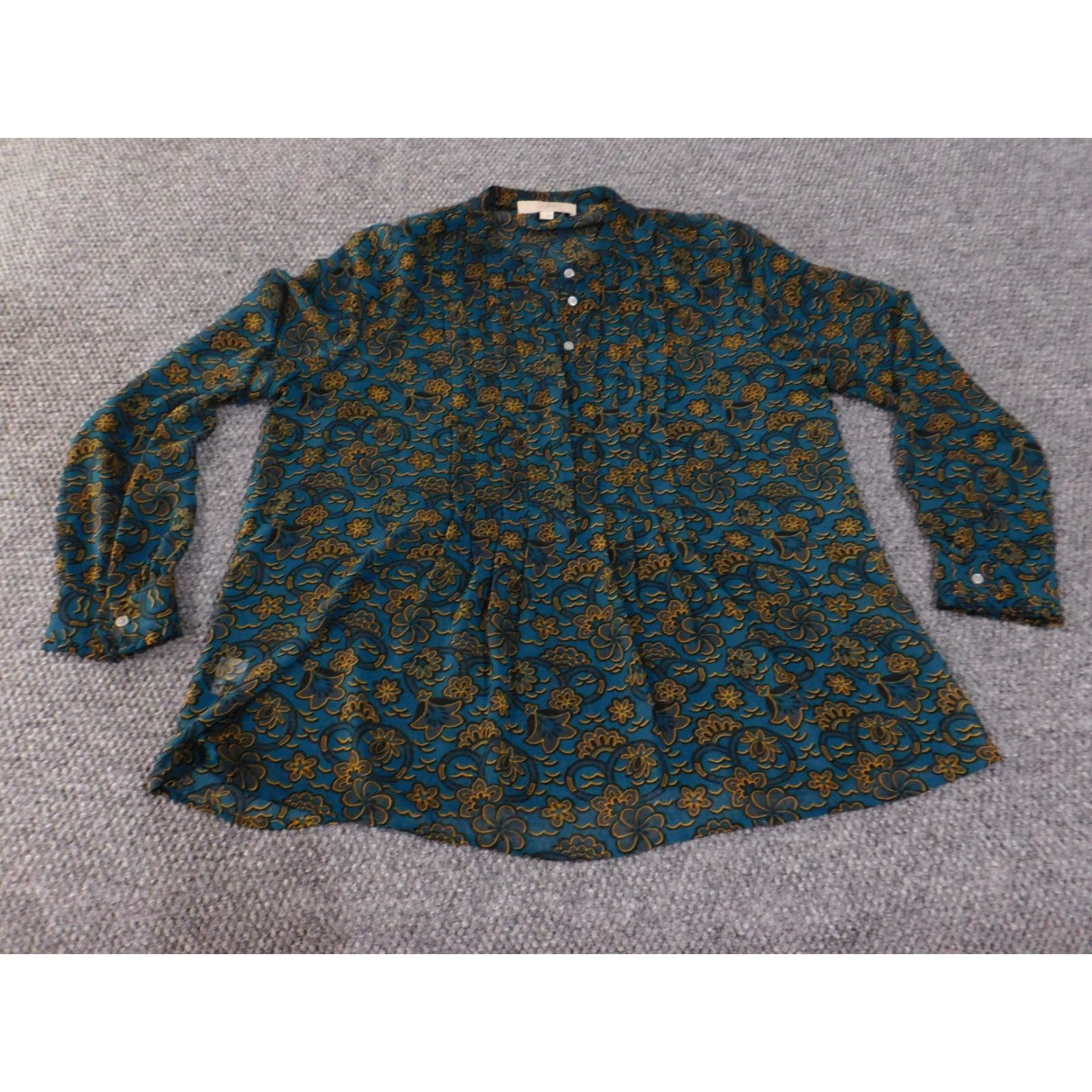 Loft VINTAGE LOFT Blouse Womens Large Blue Floral Long Sleeve Button Front sheer Top Size L / US 10 / IT 46 - 2 Thumbnail