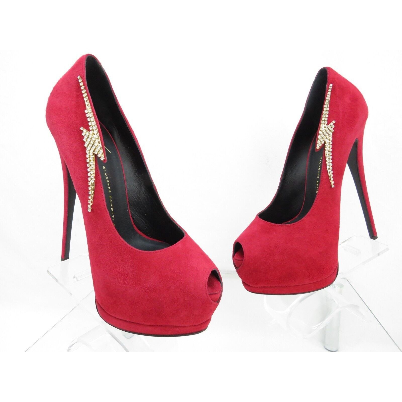 Giuseppe Zanotti SHARON 115 RED SUEDE CRYSTALS LIGHTNING PLATFORM PUMPS 39 Size US 9 / IT 39 - 4 Thumbnail