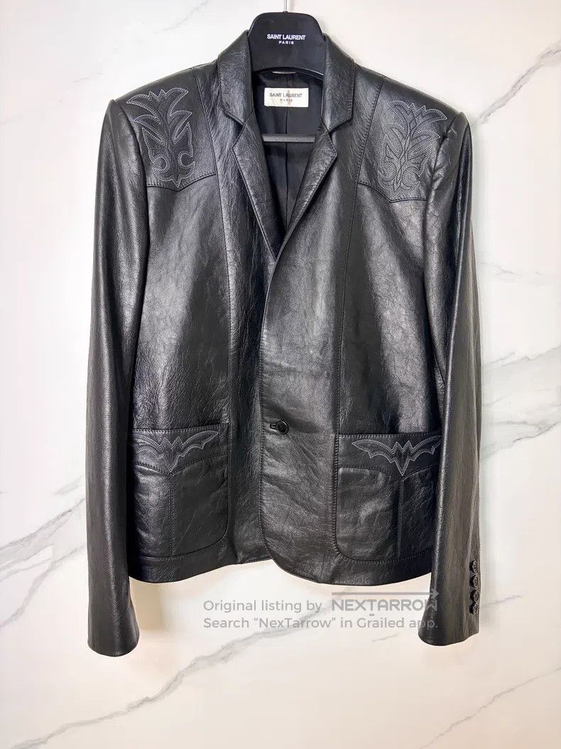 Saint Laurent Paris Saint Laurent Paris Leather Embroidered Leather Jacket Size US S / EU 44-46 / 1 - 1 Thumbnail