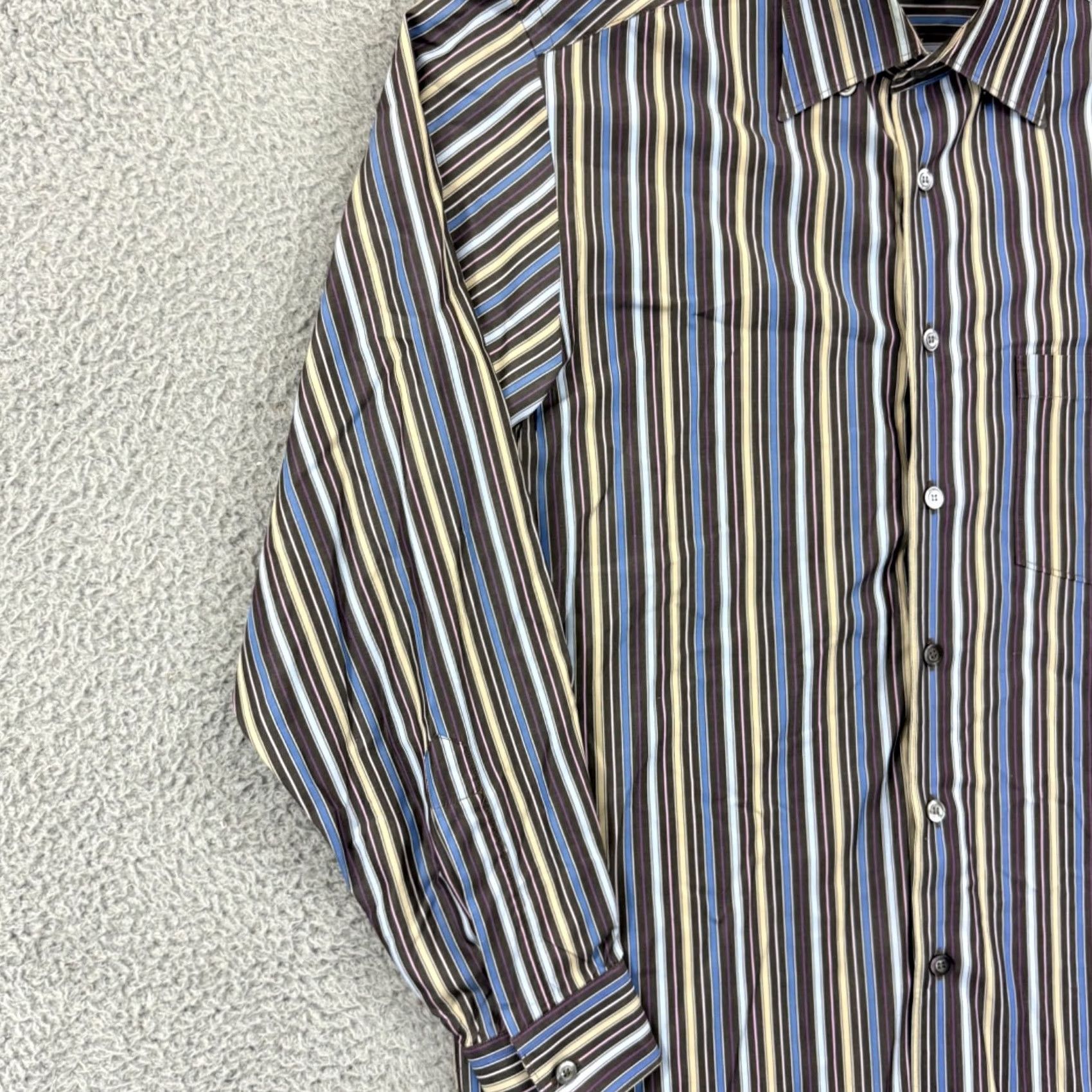 Ermenegildo Zegna Ermenegildo Zegna Shirt Men Large Striped Button Up Designer Preppy Career Beige, Long Sleeve, , Button-Down Size 42R - 4 Thumbnail