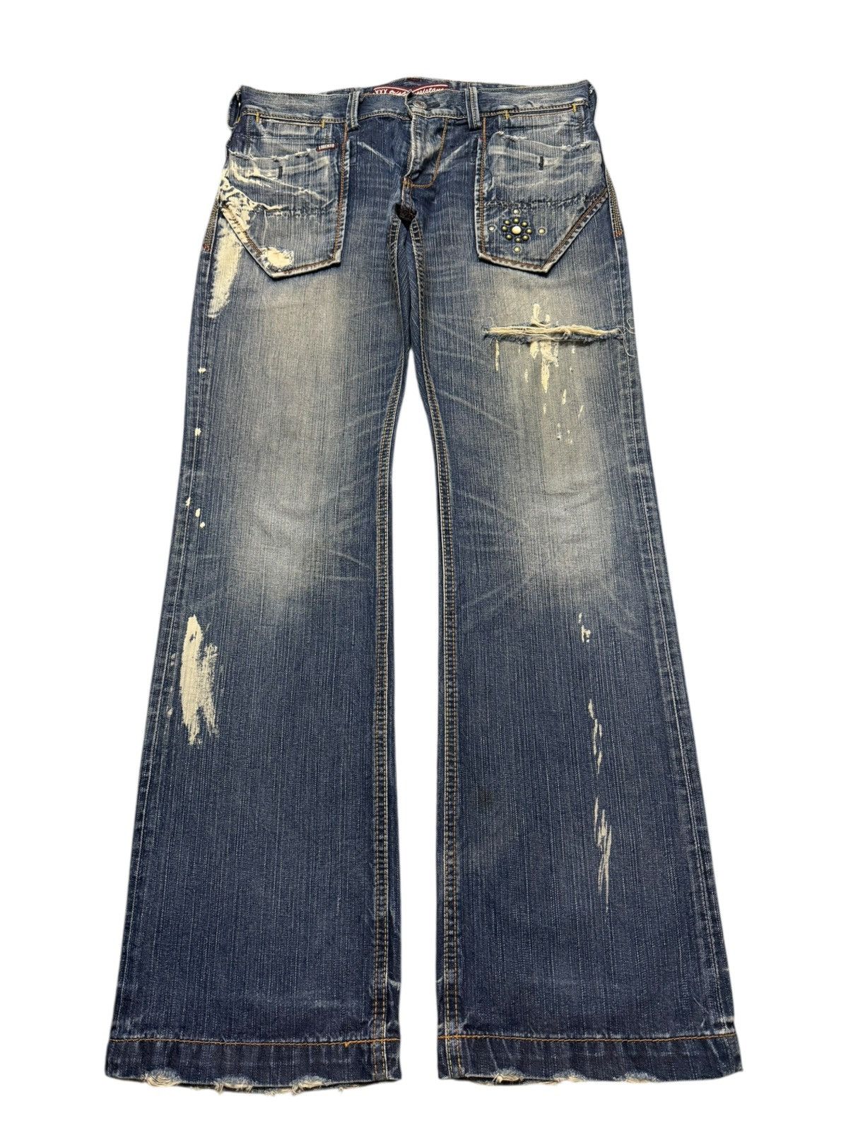 Tornado Mart Vintage 90s Liberto Blue Faded Wash Paint Distress Wide Leg Size US 34 / EU 50 - 1 Thumbnail