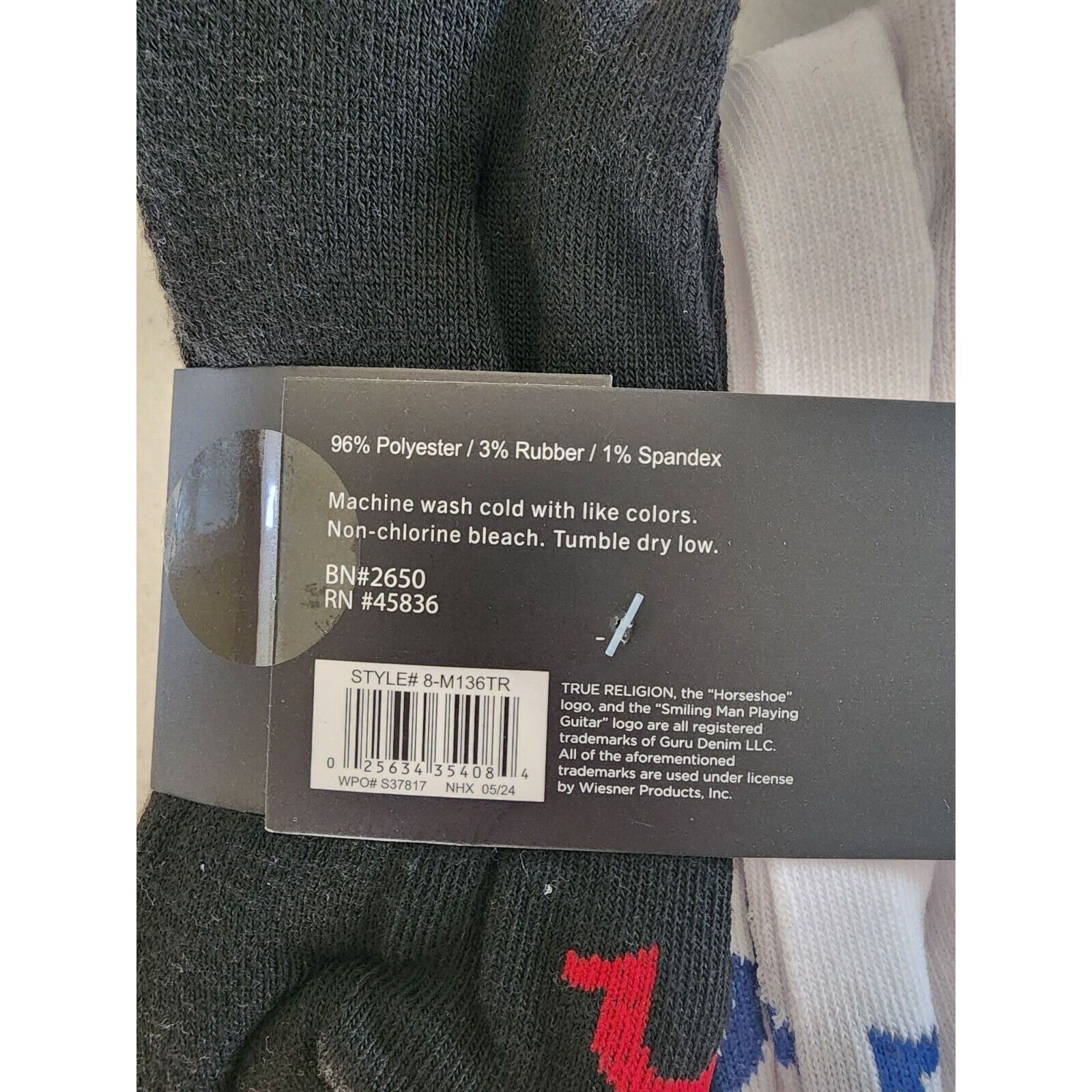 True Religion True Religion Crew Socks Half Cushion 8-Pair Black White Size ONE SIZE - 6 Thumbnail