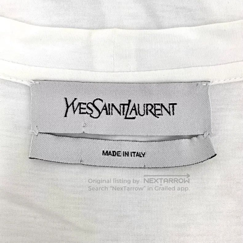 Saint Laurent Paris Saint Laurent Paris White Logo Printed Cotton Crew Neck Sh Size US XS / EU 42 / 0 - 5 Thumbnail