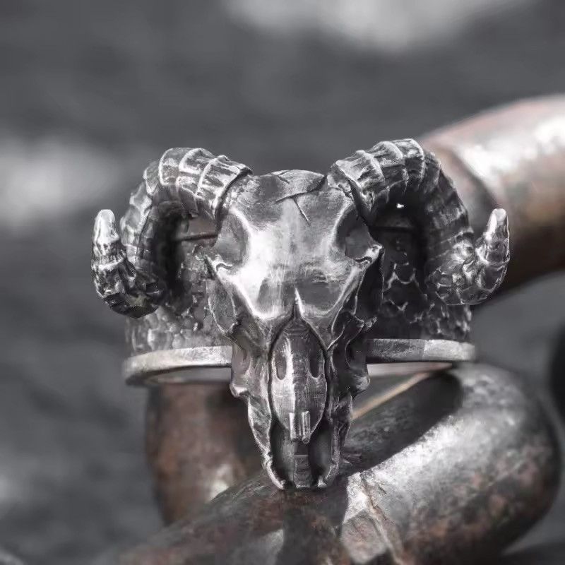 Other Punk Style Skull Sheep Head Adjustable Ring Size ONE SIZE - 2 Thumbnail