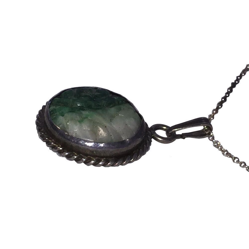 Designer Chinese Carved Jadeite Sterling Pendant and Necklace Size ONE SIZE - 3 Thumbnail
