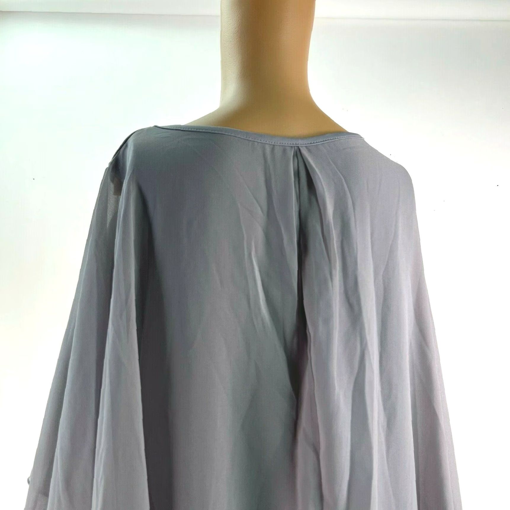Vintage Unbranded Dress Womens XL Gray Chiffon Bodycon Midi Rhinestone Ruffled Waist Long Sleeve Size XL / US 12-14 / IT 48-50 - 5 Thumbnail