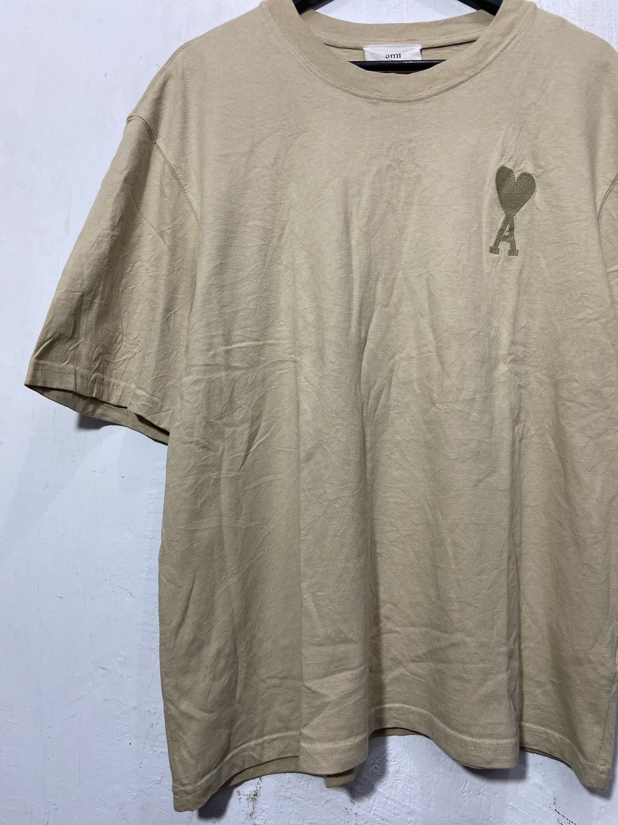 AMI Ami Paris De Coeur Embroidered Logo Tshirt Beige Size US L / EU 52-54 / 3 - 3 Thumbnail