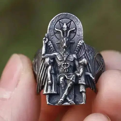 Jewelry x Ring Gold Plated Lucifer Satan Signet Ring in Silver, Men's