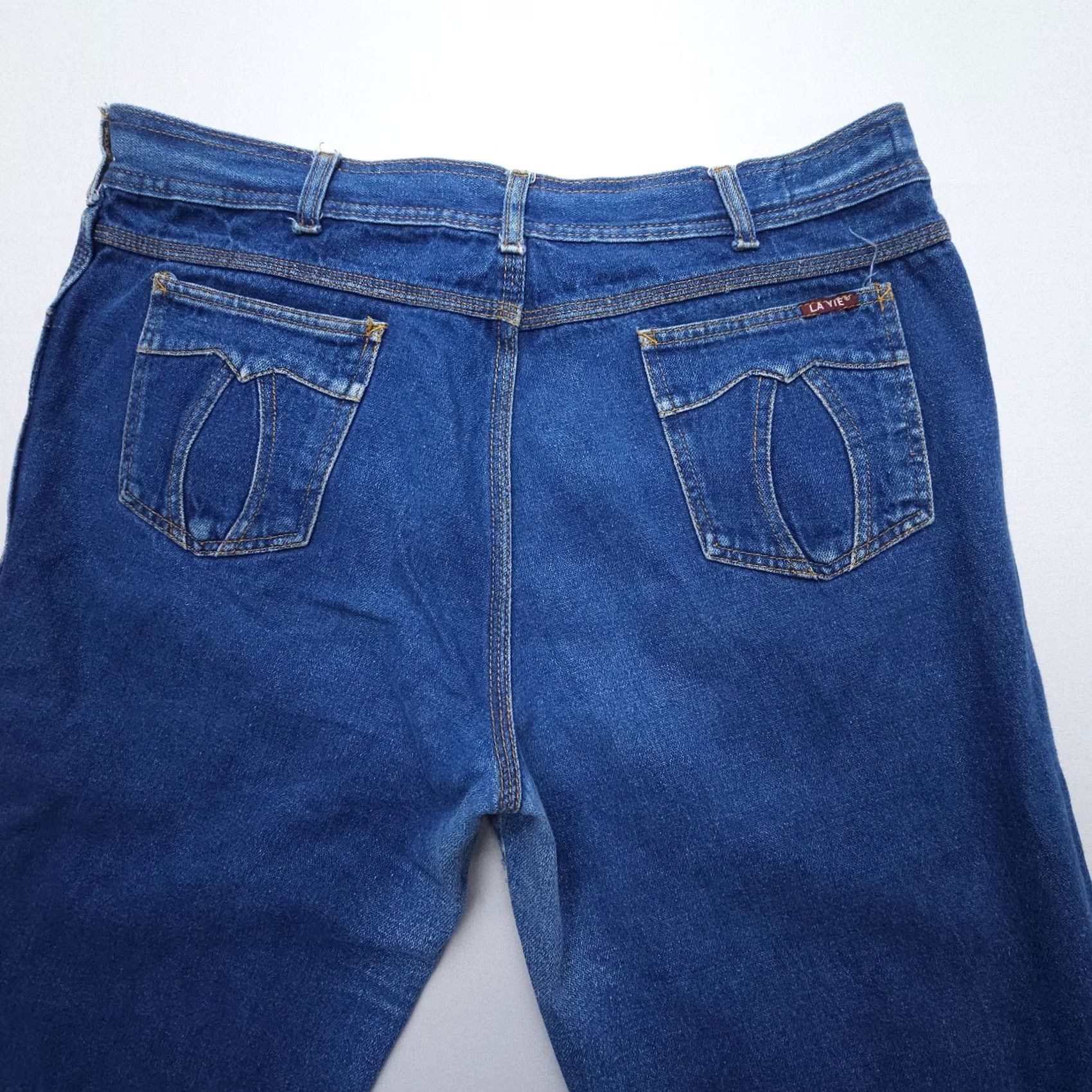 Vintage VINTAGE La Vie Jeans Flared 38x36 Dark Wash 90s Y2K Denim Womens Pants 5-Pocket Zip Inseam 32" Blue Silk Size 26" / US 2 / IT 38 - 4 Thumbnail