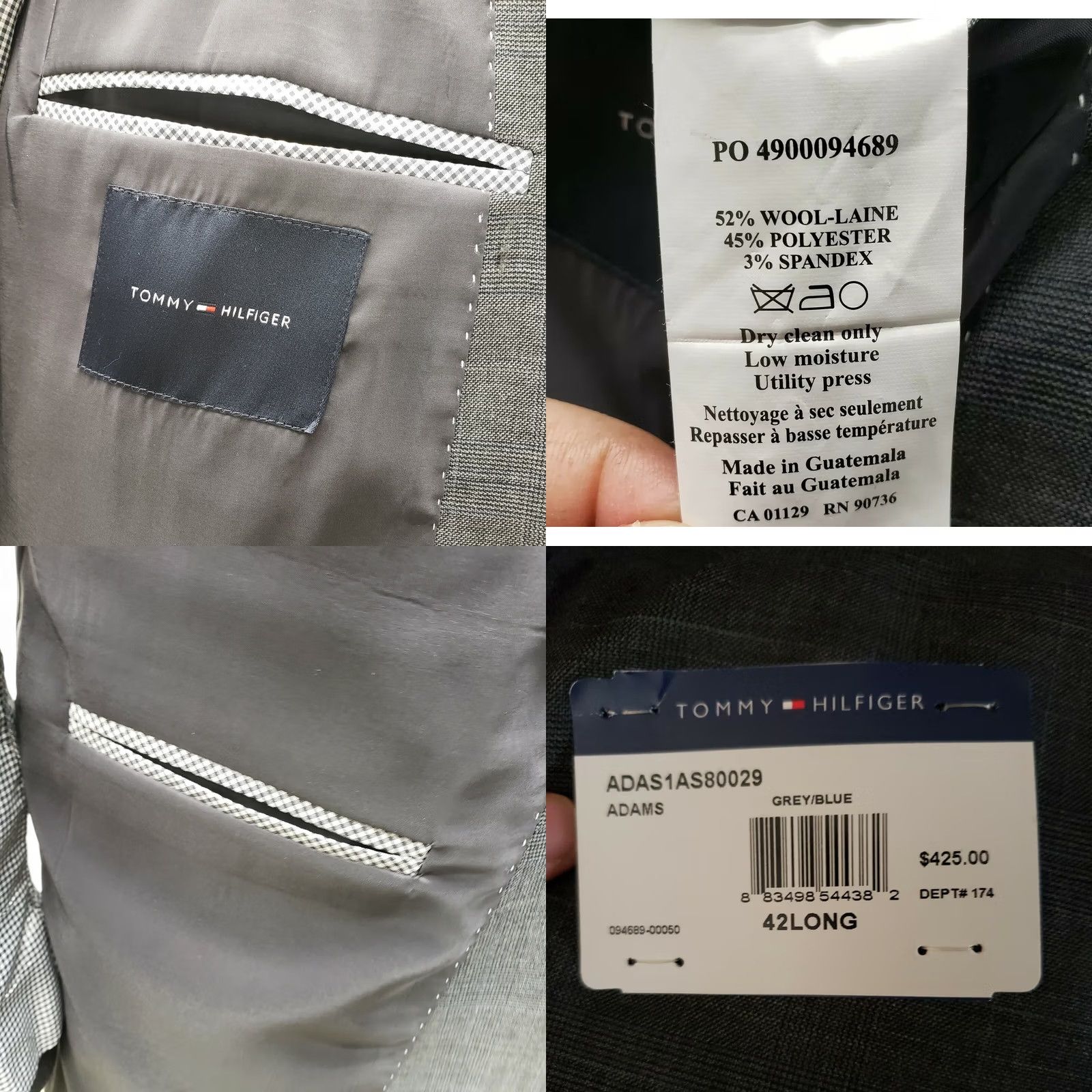 Tommy Hilfiger TOMMY HILFIGER Blazer Men's ADAMS GREY/BLUE Stretch 42L Wool/Poly/Spandex Notch Two-Button Single-Breasted Long Jacket Rowdy? Size 42R - 8 Thumbnail