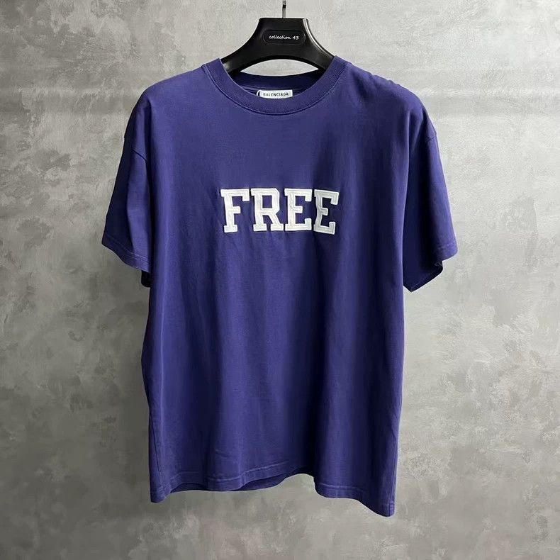 Balenciaga Balenciaga Blue "FREE" Print Short-Sleeve T-Shirt - dmc Size US S / EU 44-46 / 1 - 1 Thumbnail