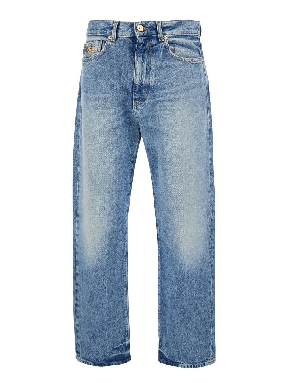 Versace Light Blue Jeans with Logo Patch on the Back and Faded Effect in Denim for Men Size US 34 / EU 50 - 1 Thumbnail