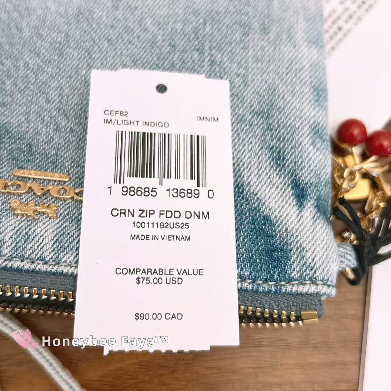 Coach Corner Zip Wristlet In Loved Denim With Charms CEF82 Size ONE SIZE - 5 Thumbnail