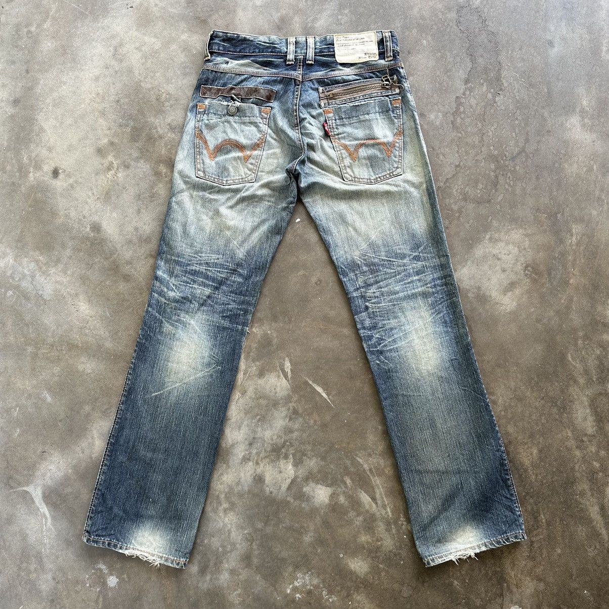 Edwin × Jean × Vintage Vintage Edwin Blue Trip Distressed Faded Denim Jean Pant W33 Size US 33 - 10 Thumbnail