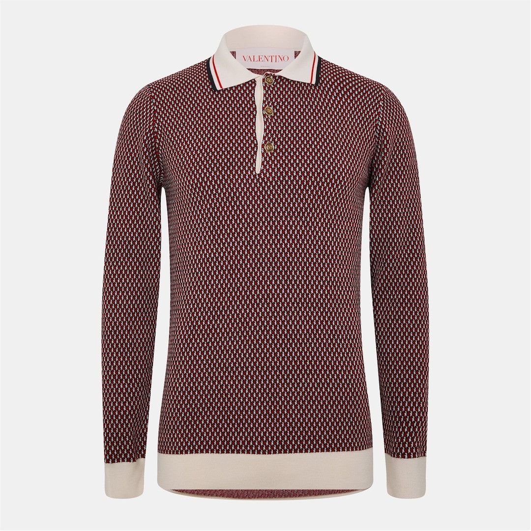 Valentino o1g2r1mq0526 Knitted Polo Shirt in Red/Beige Size US S / EU 44-46 / 1 - 1 Thumbnail