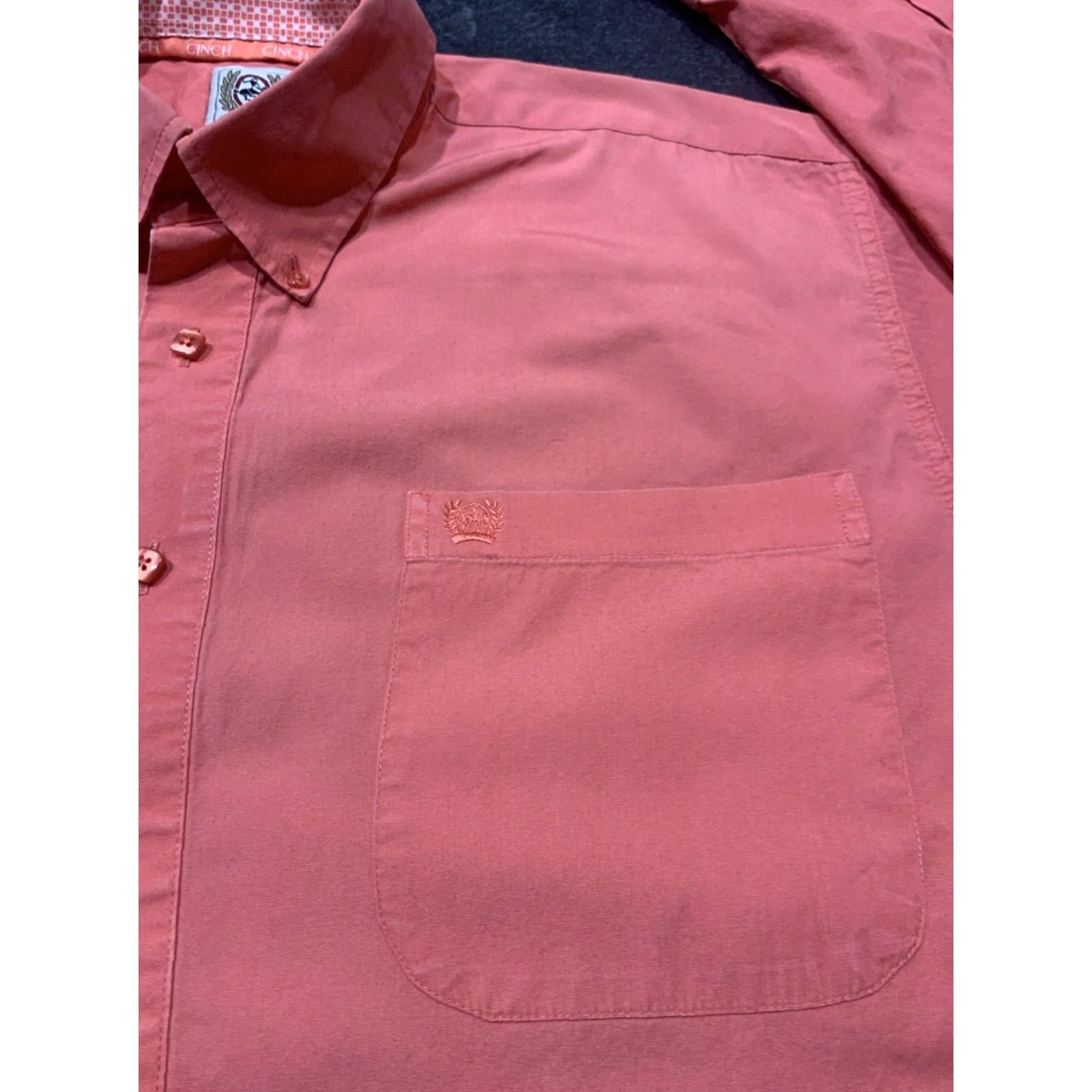 Vintage Cinch Mens Long Sleeve Button Up Shirt Salmon Coral Pink M Medium Size US M / EU 48-50 / 2 - 3 Thumbnail