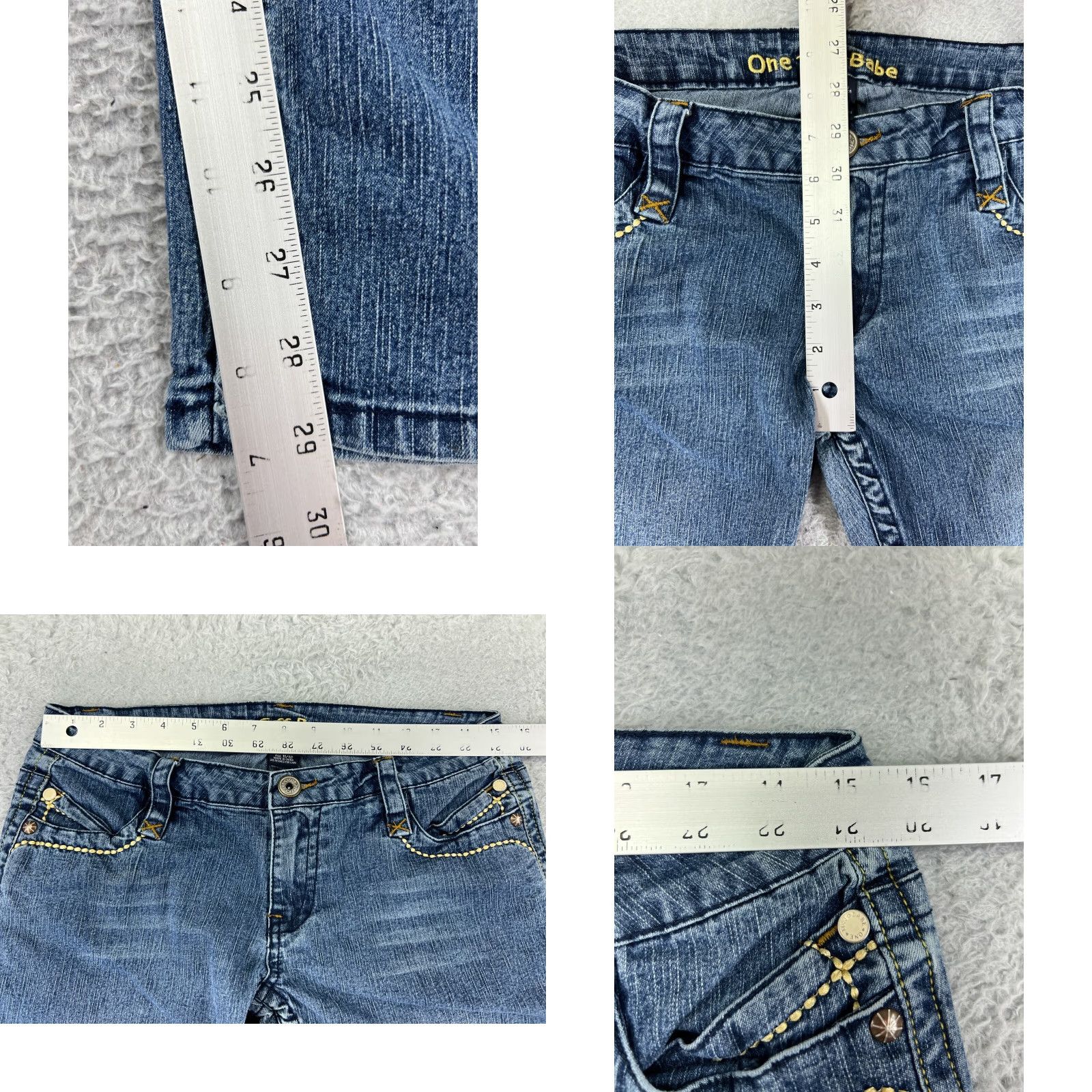 Denime One Tuff Babe Jeans Women 11 Blue Denim Bootcut Low Rise Embroidered Ramie Cotton Blend Size 32" / US 10 / IT 46 - 8 Thumbnail