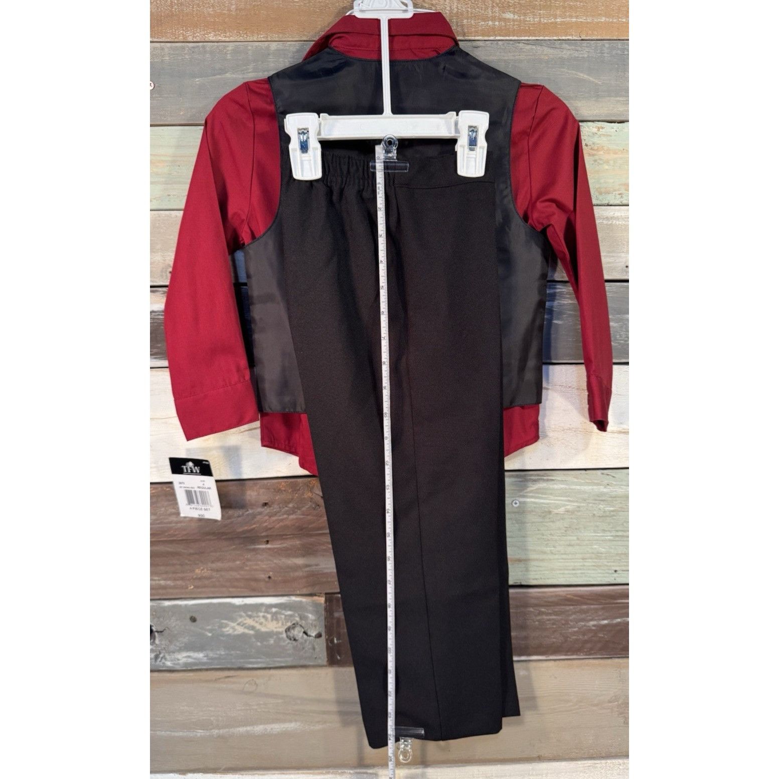 Other TFW Boys Long Sleeve 4 Pc Burgundy Red & Black Dress Pant Su Size US XS / EU 42 / 0 - 9 Thumbnail