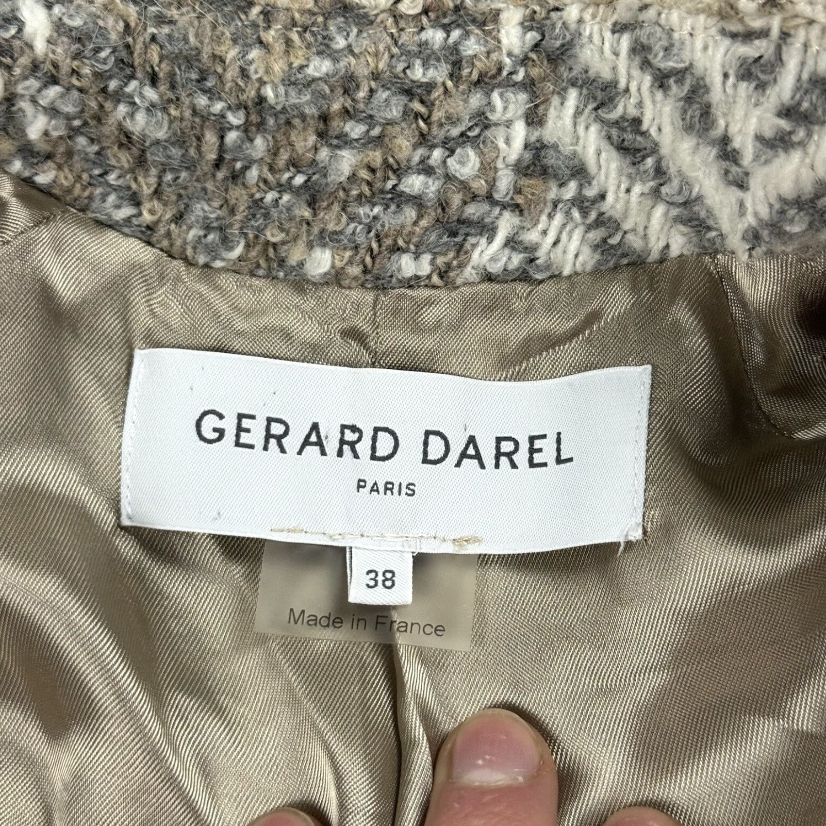 Gerard Darel VINTAGE Gerard Darel Women's Tweed Coat Jacket Plaid Chevron Beige Medium Fall Winter 6 Size M / US 6-8 / IT 42-44 - 6 Thumbnail