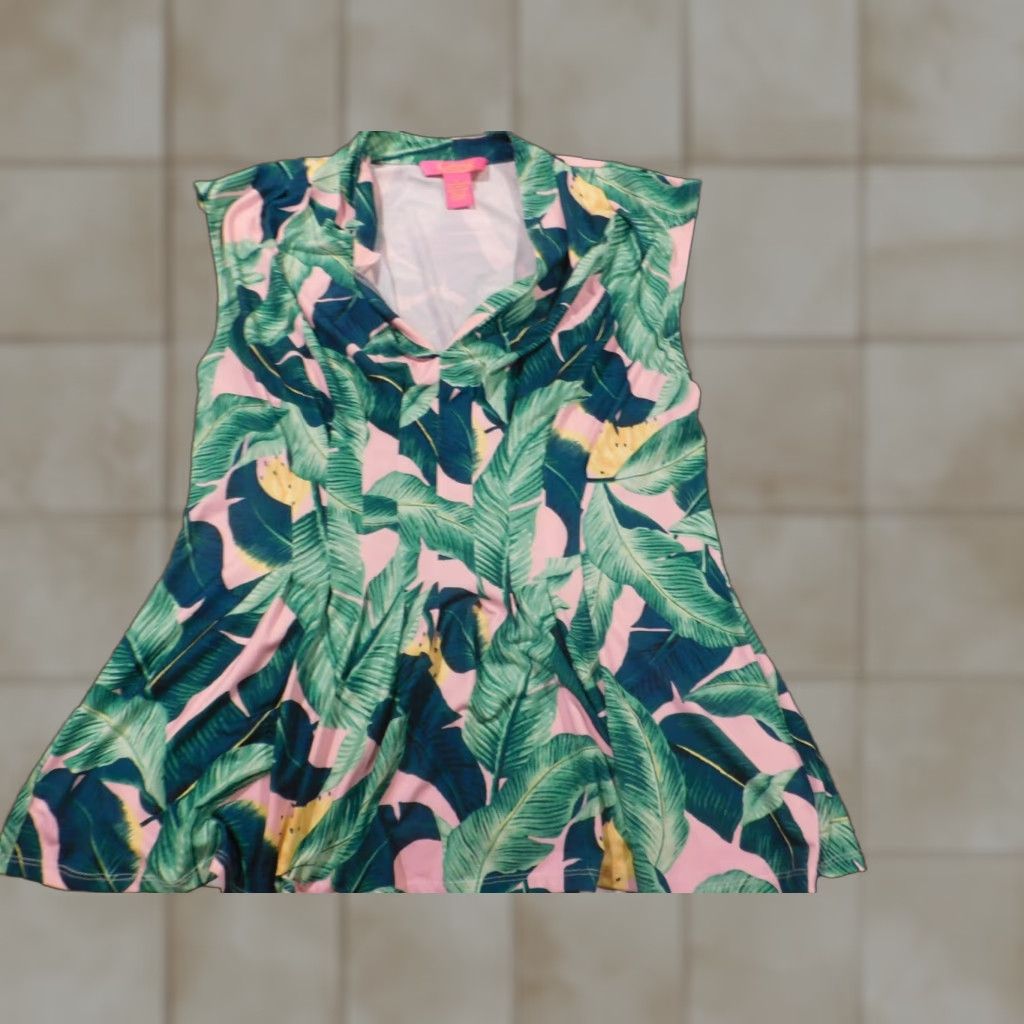 Vintage Catherine Malandrino Womens Blouse L Green Floral Sleeveless Crew Neck Pullover Casual Regular Polyester Artsy Basic style American Womens, Size L Size L / US 10 / IT 46 - 1 Thumbnail