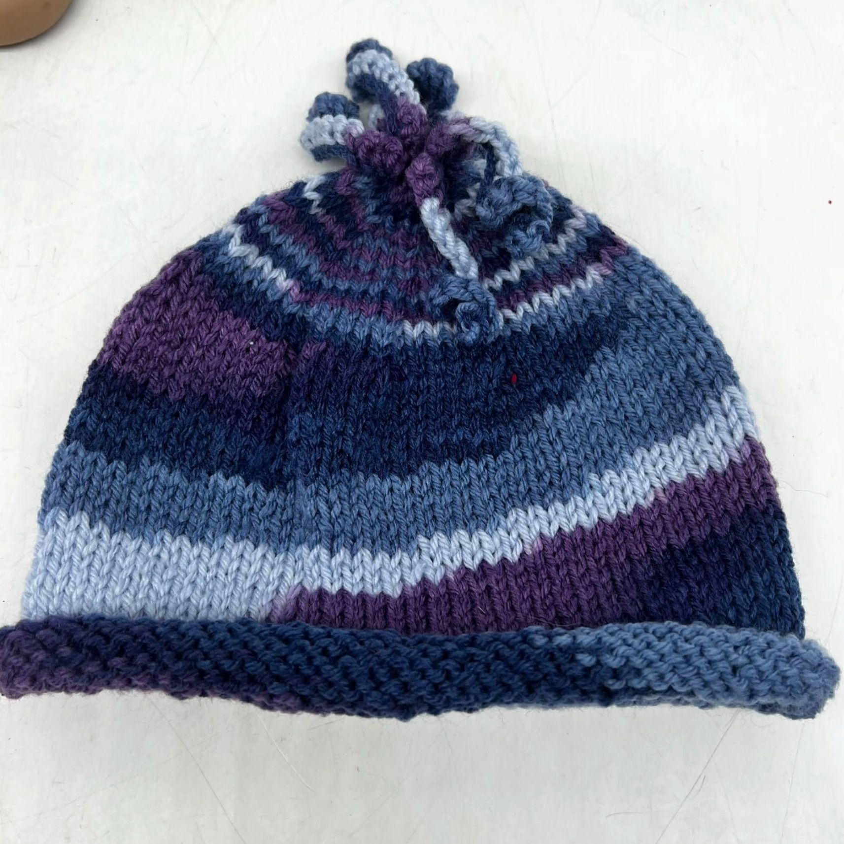 Vintage Hand Knitted in USA Purple Tasseled Womens One Size Stocking Cap Beanie Hat Size ONE SIZE - 6 Thumbnail