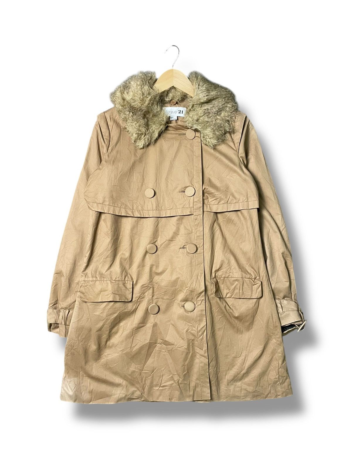 Forever 21 Double Breasted Fur Trench Coat (64)