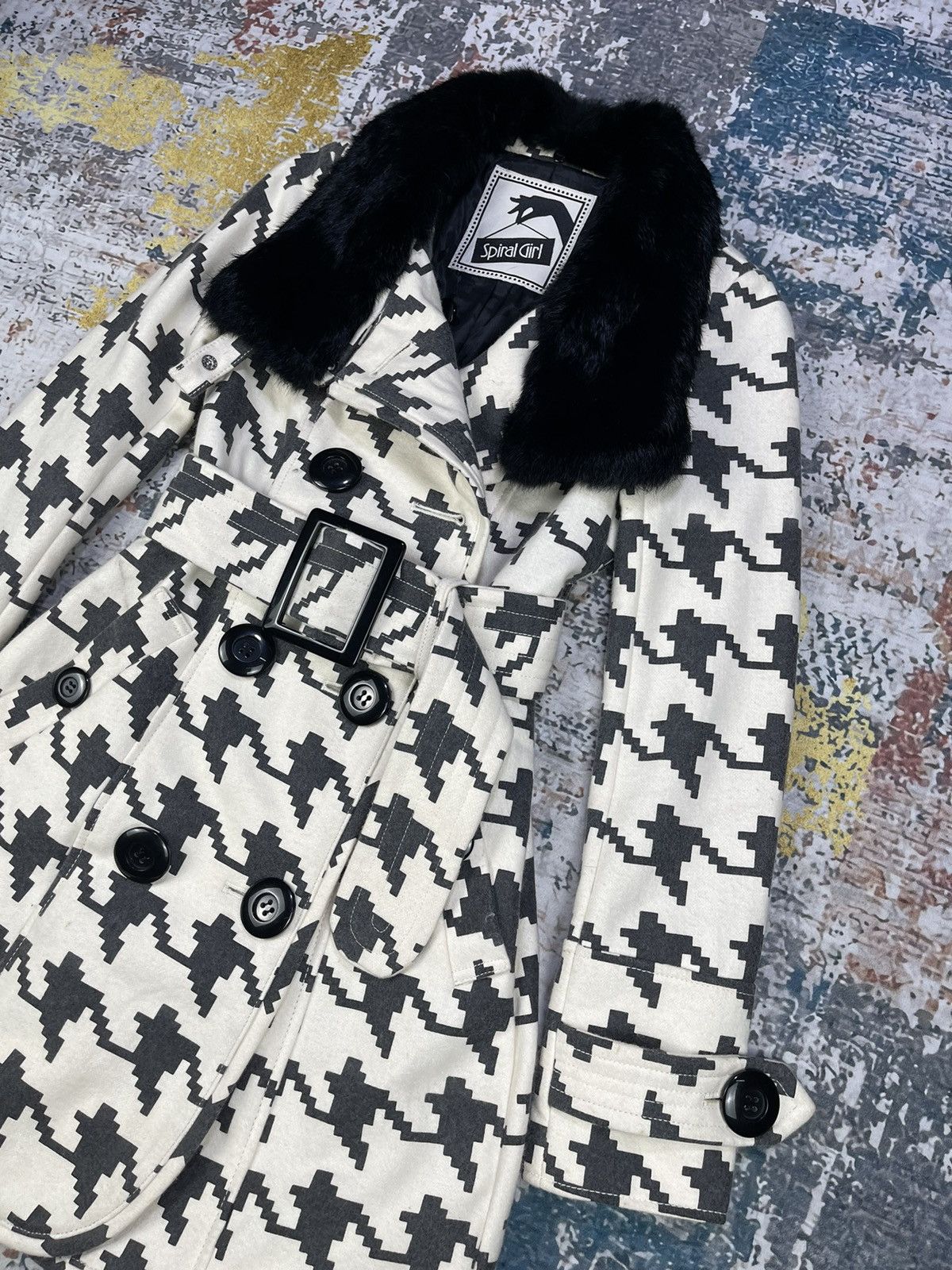 Japanese Brand Spiral Girl Houndstooth Print Double Breasted Coats Size S / US 4 / IT 40 - 3 Thumbnail