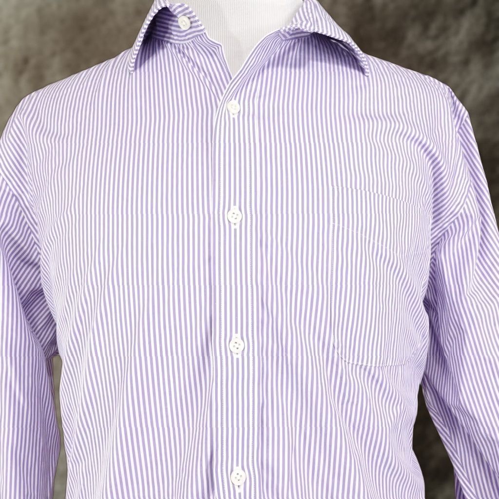 Ralph Lauren VINTAGE Ralph Lauren Shirt Mens XL 18 Slim Fit Dress Shirt Long Sleeve Purple White Striped Cotton Business Formal Size 48R - 1 Thumbnail