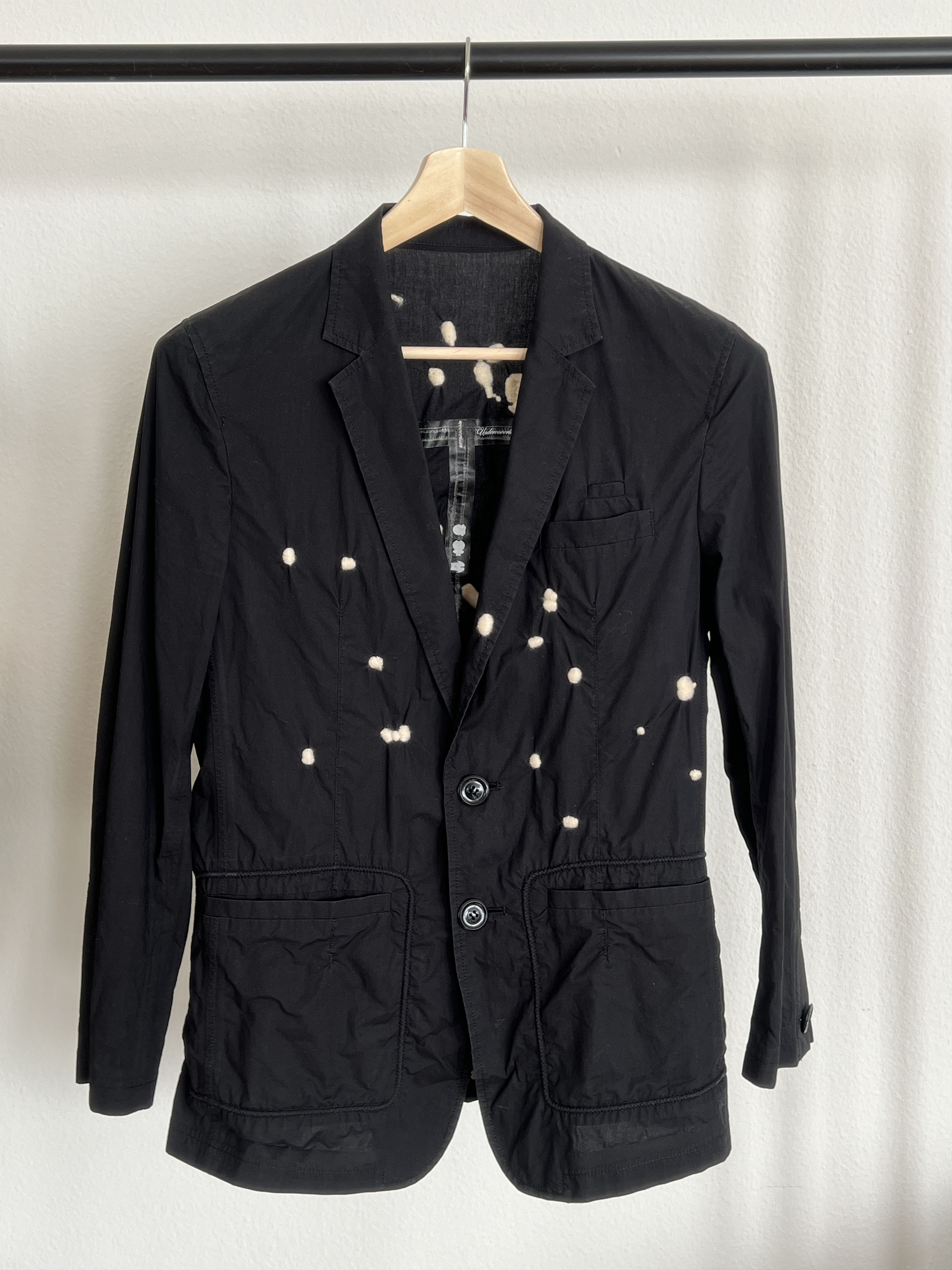 image of Undercover Splatter Wool Embroidered Blazer Shirt in Beige Black, Men's (Size Medium)