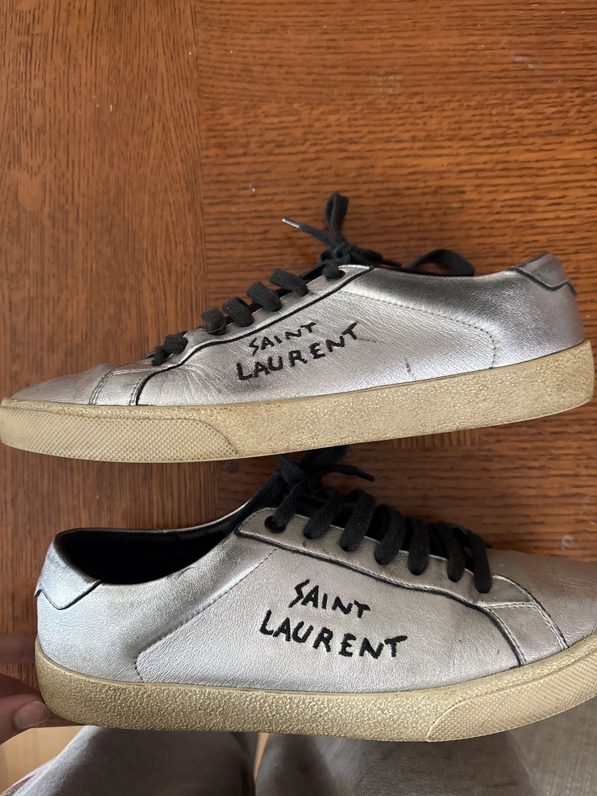 Yves Saint Laurent Silver Leather Court Classic Sneaker Size US 10 / EU 43 - 2 Thumbnail