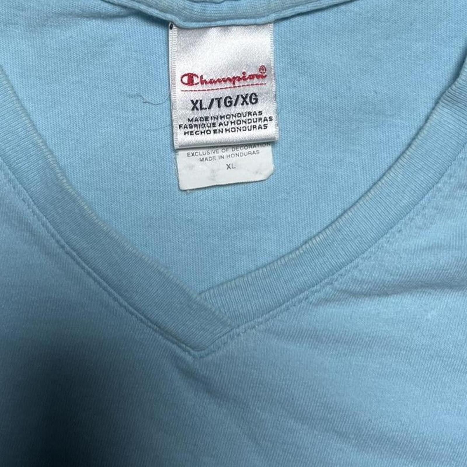 Champion Y2K Champion Light Blue V-Neck T-Shirt Size XL Size US XL / EU 56 / 4 - 4 Thumbnail