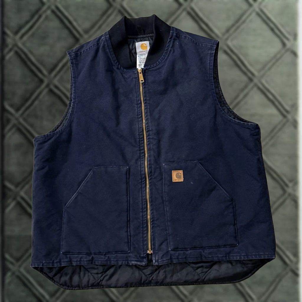 Carhartt VINTAGE Carhartt Quilt-Lined Work Vest 2XLT Blue Cotton Nylon Lined Zip Men 90s USA Quilted Casual Workwear Size US XXL / EU 58 / 5 - 1 Thumbnail