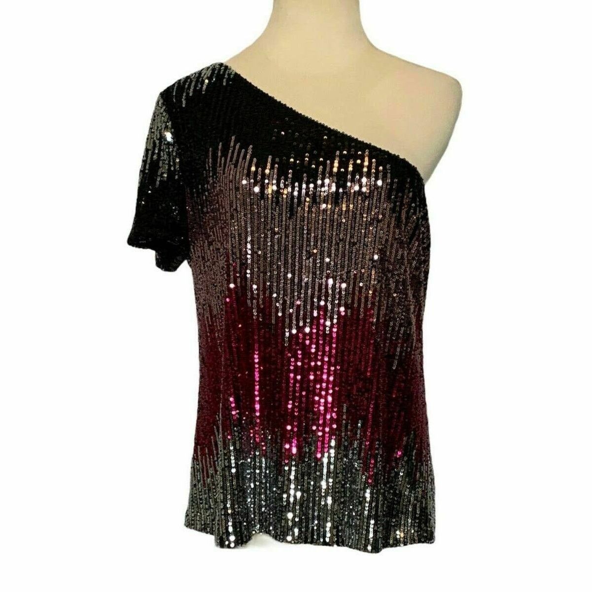 Drew Drew Silver Pink Gray Sequin one shoulder blouse Size Medium Size M / US 6-8 / IT 42-44 - 1 Thumbnail