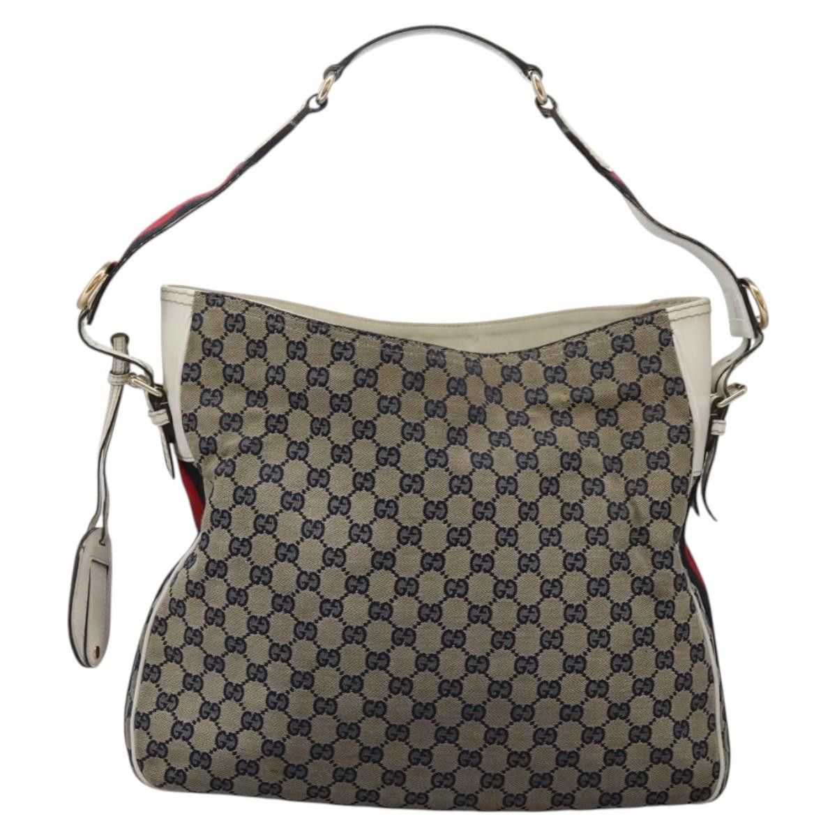 Gucci GUCCI GG Canvas Sherry Line Shoulder Bag Navy Gold 247597 Size ONE SIZE - 3 Thumbnail