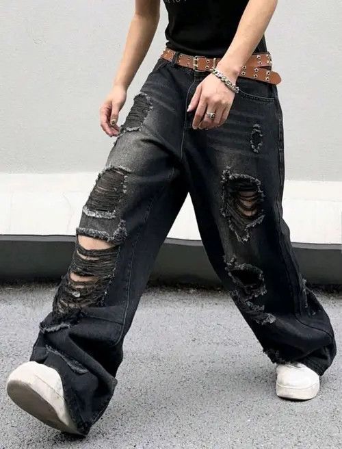 Japanese Brand Misuzu x Ayako Distressed Black Ripped Torn Jeans Y2k sh Size US 39 - 5 Thumbnail