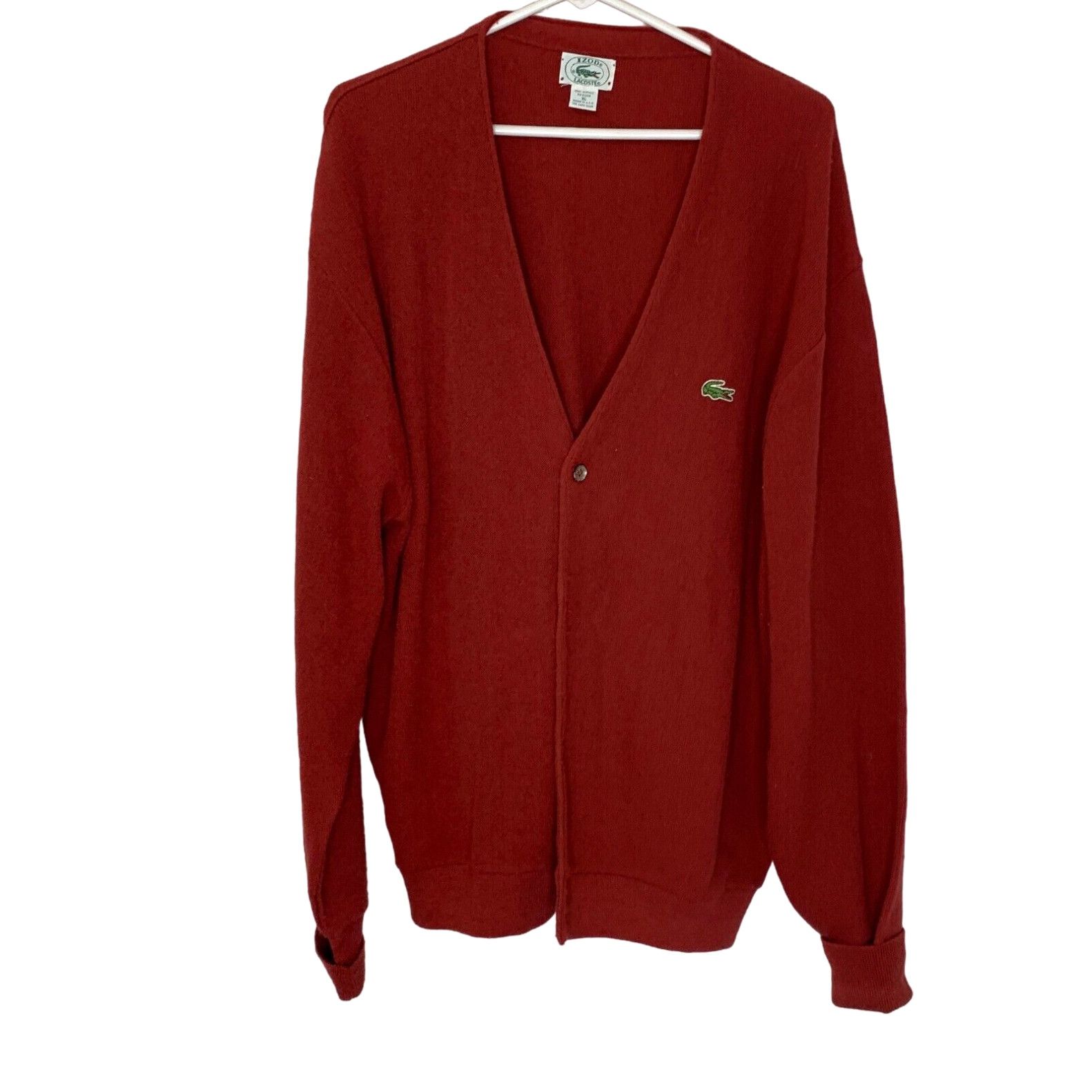 image of Vintage Izod Lacoste Mens Red Long Sleeve V-Neck Cardigan Sweater Size XL in White