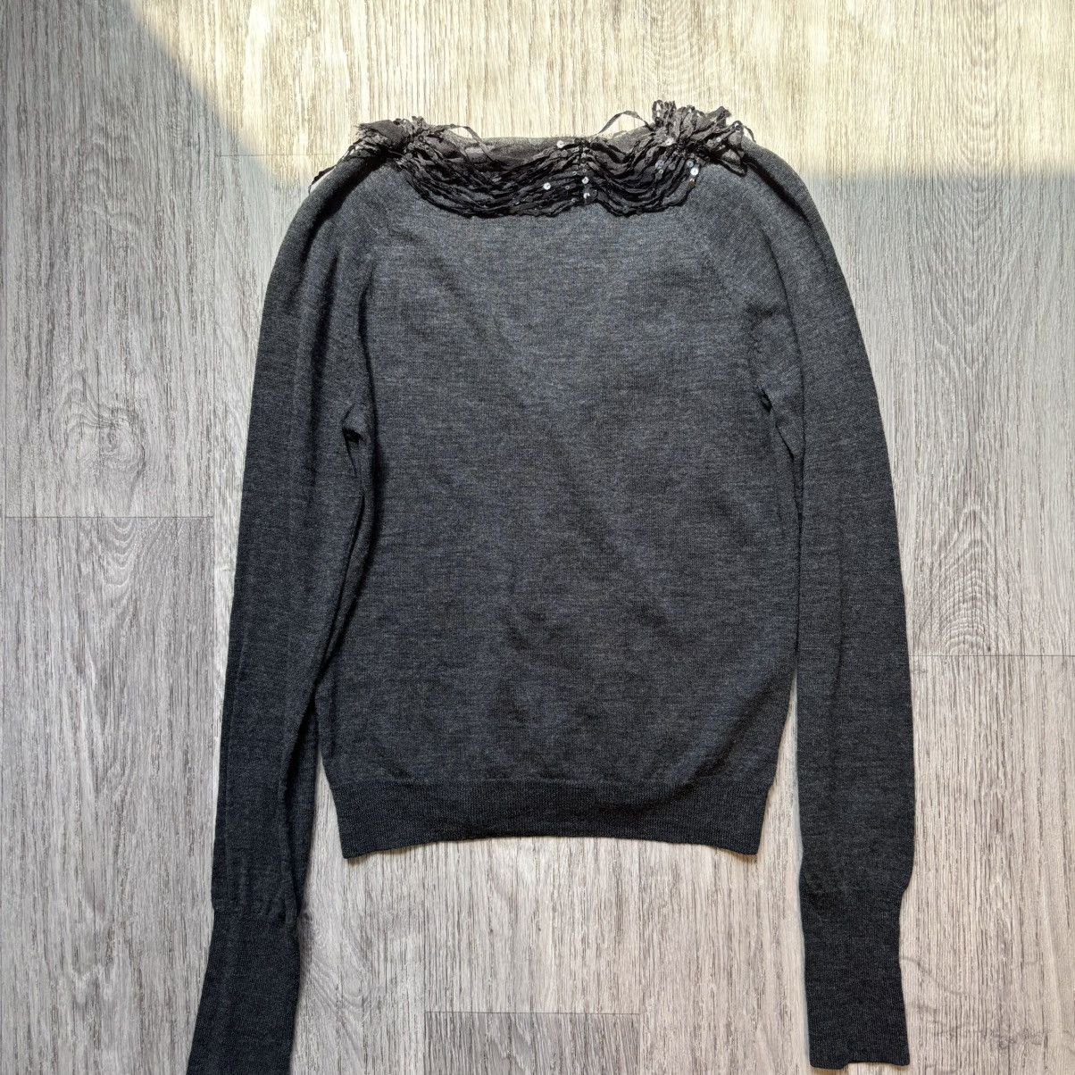 J.Crew J Crew Womens Medium Gray Silk Merino Wool Sequined Cardigan Size M / US 6-8 / IT 42-44 - 4 Thumbnail