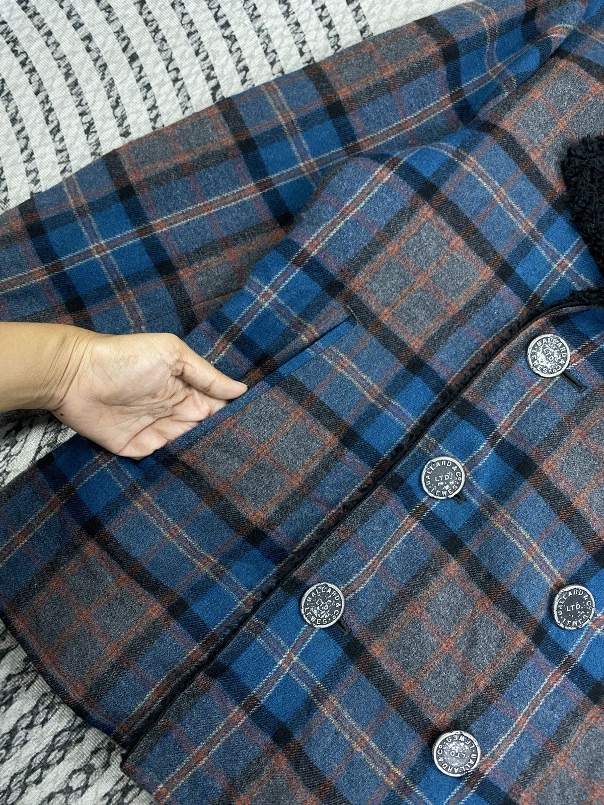 Japanese Brand Vtg Low Hurtz Blue & Grey Wool Plaid Sherpa Collar Jacket Size US M / EU 48-50 / 2 - 8 Thumbnail