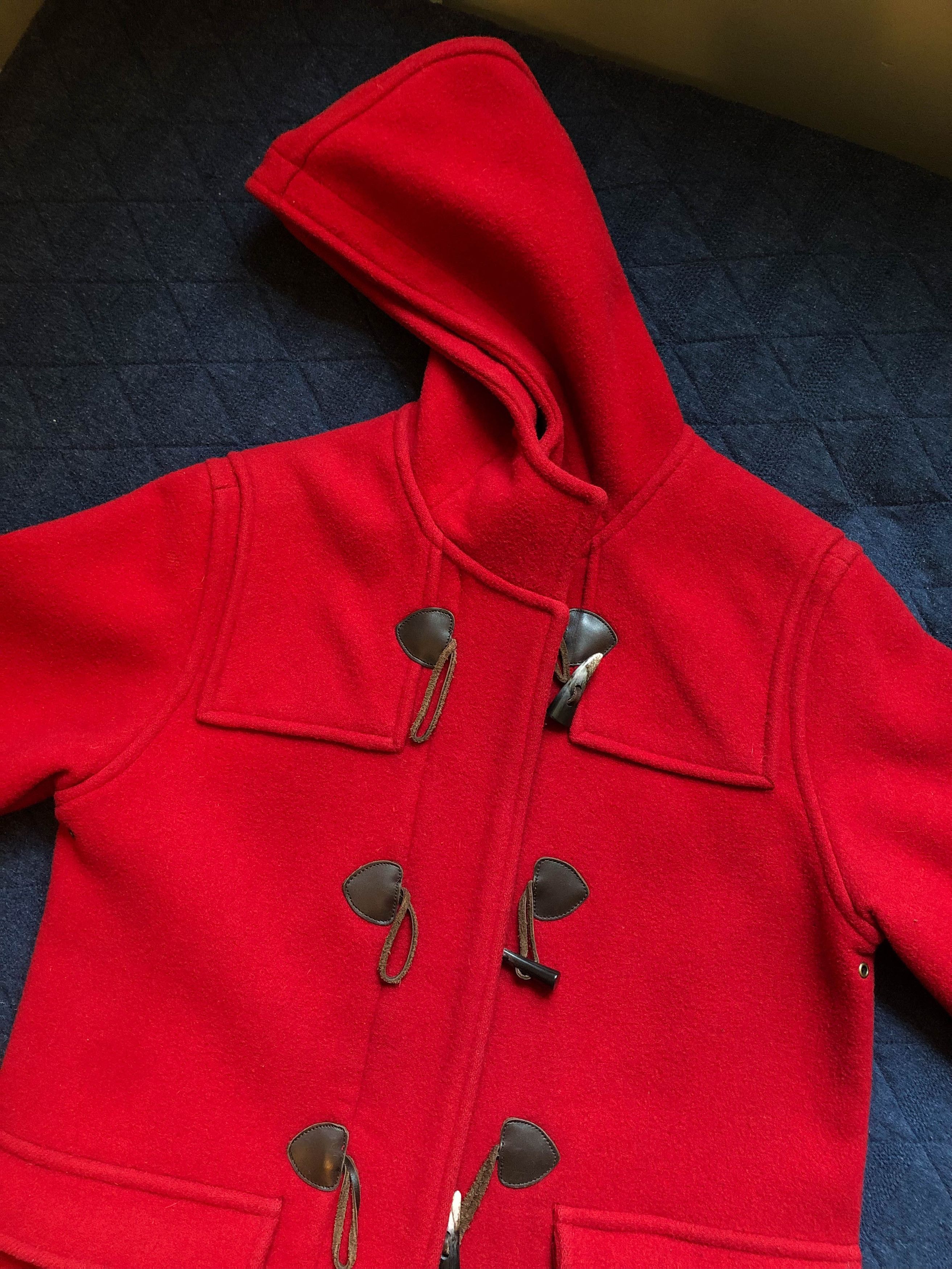 Barbour BARBOUR Red Duffle Coat Toggle Jacket Wool Blend