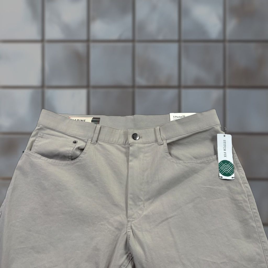 VINTAGE Marine Layer Pants Mens 33x34 Beige Chino Breeze 5 Pocket Slim Straight NEW