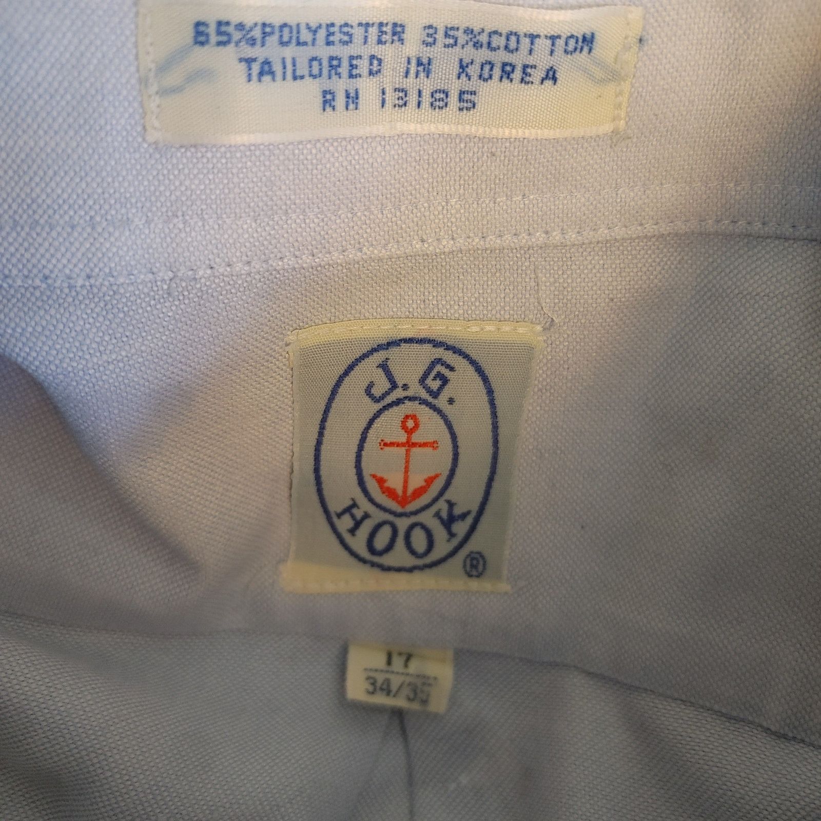 Other Vintage J.G Hook Men's 17.5 34/35 Light Blue LS Dress Shirt Size US XL / EU 56 / 4 - 3 Thumbnail