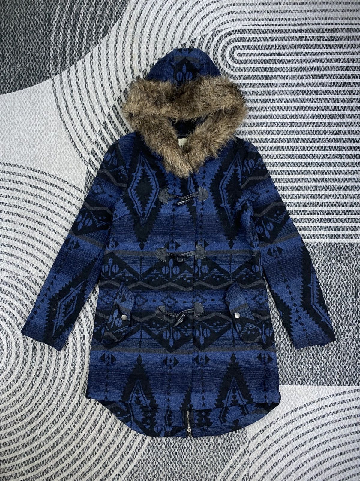 Japanese Brand Vtg BB Dakota Aztex Wool Blend Faux Fur Trim Hooded Jacket Size US S / EU 44-46 / 1 - 1 Thumbnail