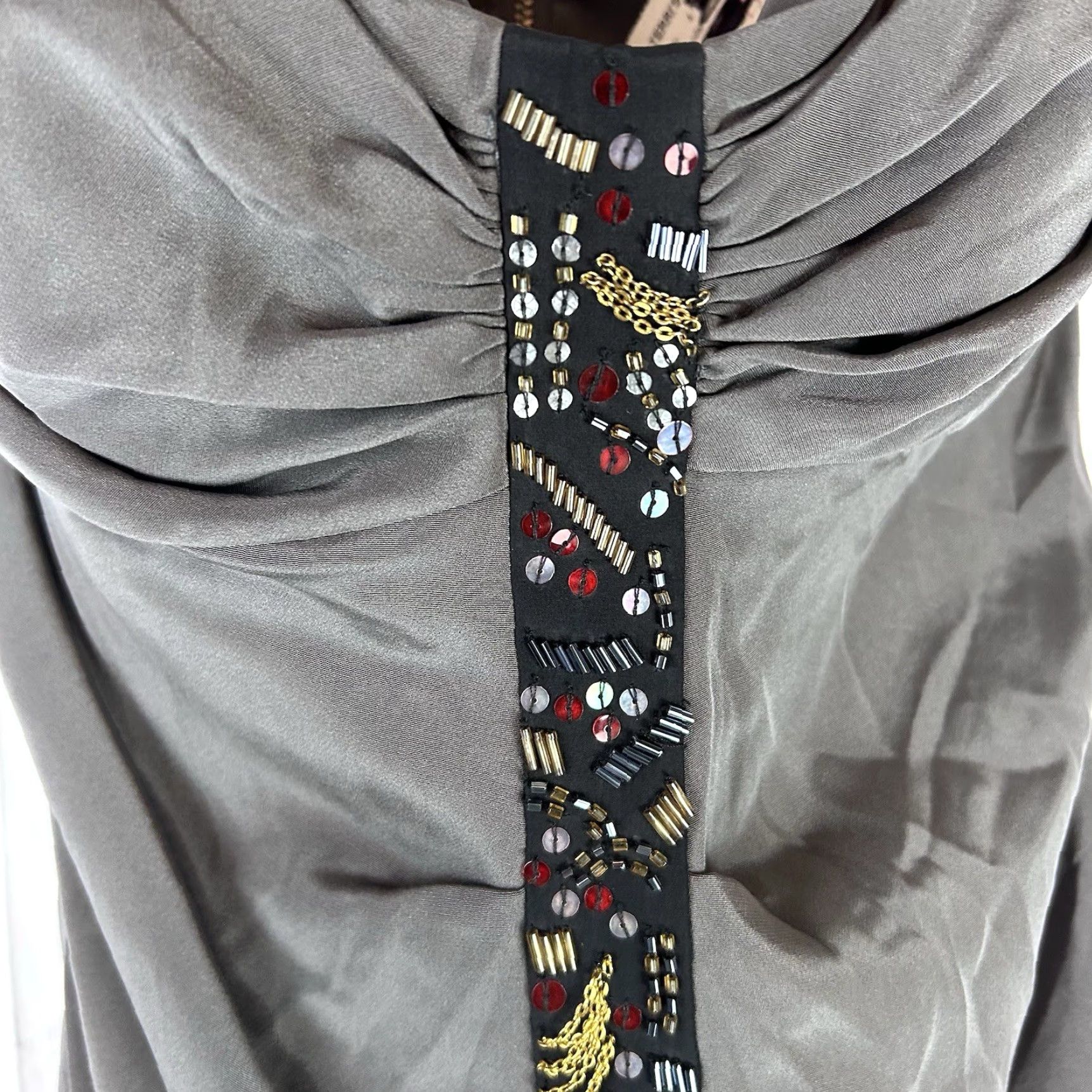 Nicole Miller Nicole Miller Dress Gray Draped Strapless Beaded Trim Evening Cocktail Mini 4 Women Girls Womens Size S / US 4 / IT 40 - 5 Thumbnail