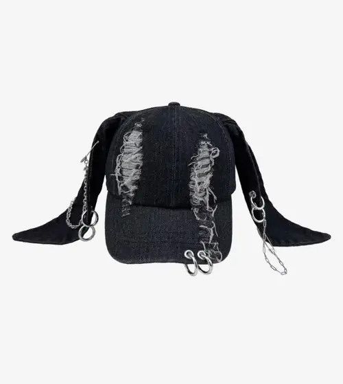 VIBE Avant garde chunky bunny rabbit ear distressed raw denim cap Size ONE SIZE - 4 Thumbnail
